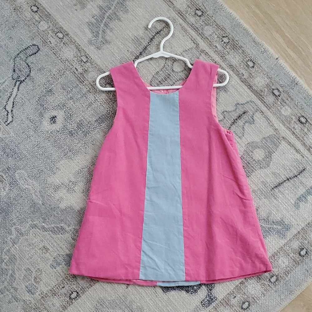 The Beaufort Bonnet Company Girls Pink And Blue Corduroy Jumper Dress Sz3T
